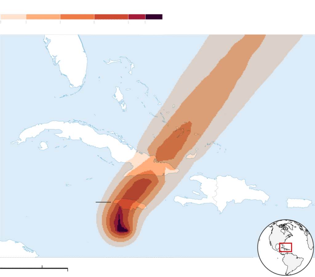 Satellite image of Hurricane Melissa approaching Jamaica